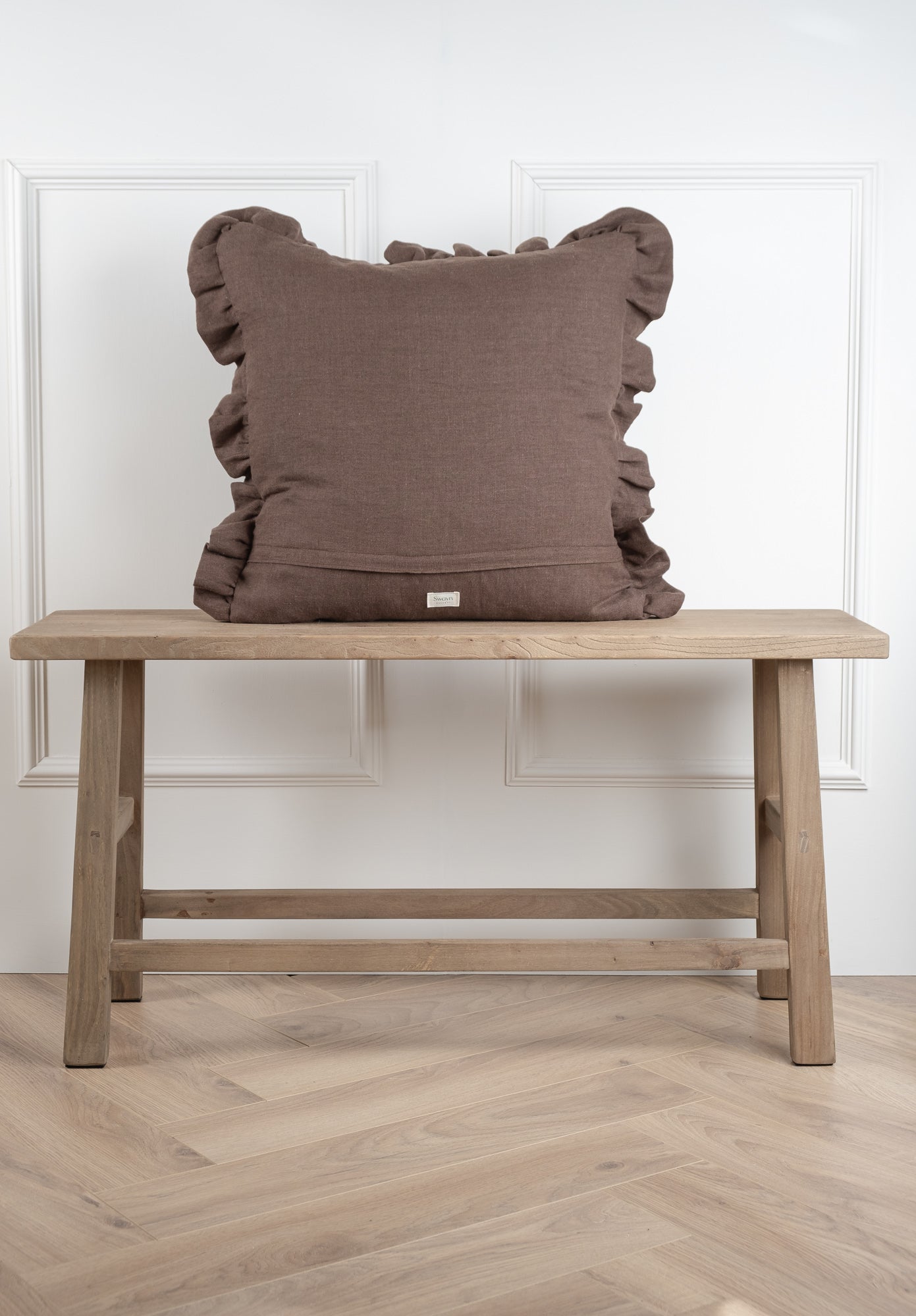 Irish Linen Cushion: Éire Linen Frill - Brown