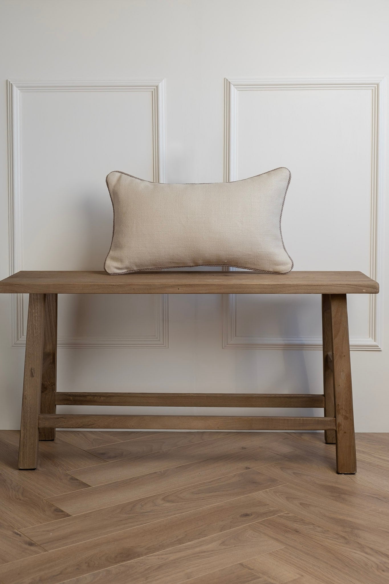 Oat Milk Linen Lumbar Cushion - Taupe Piping
