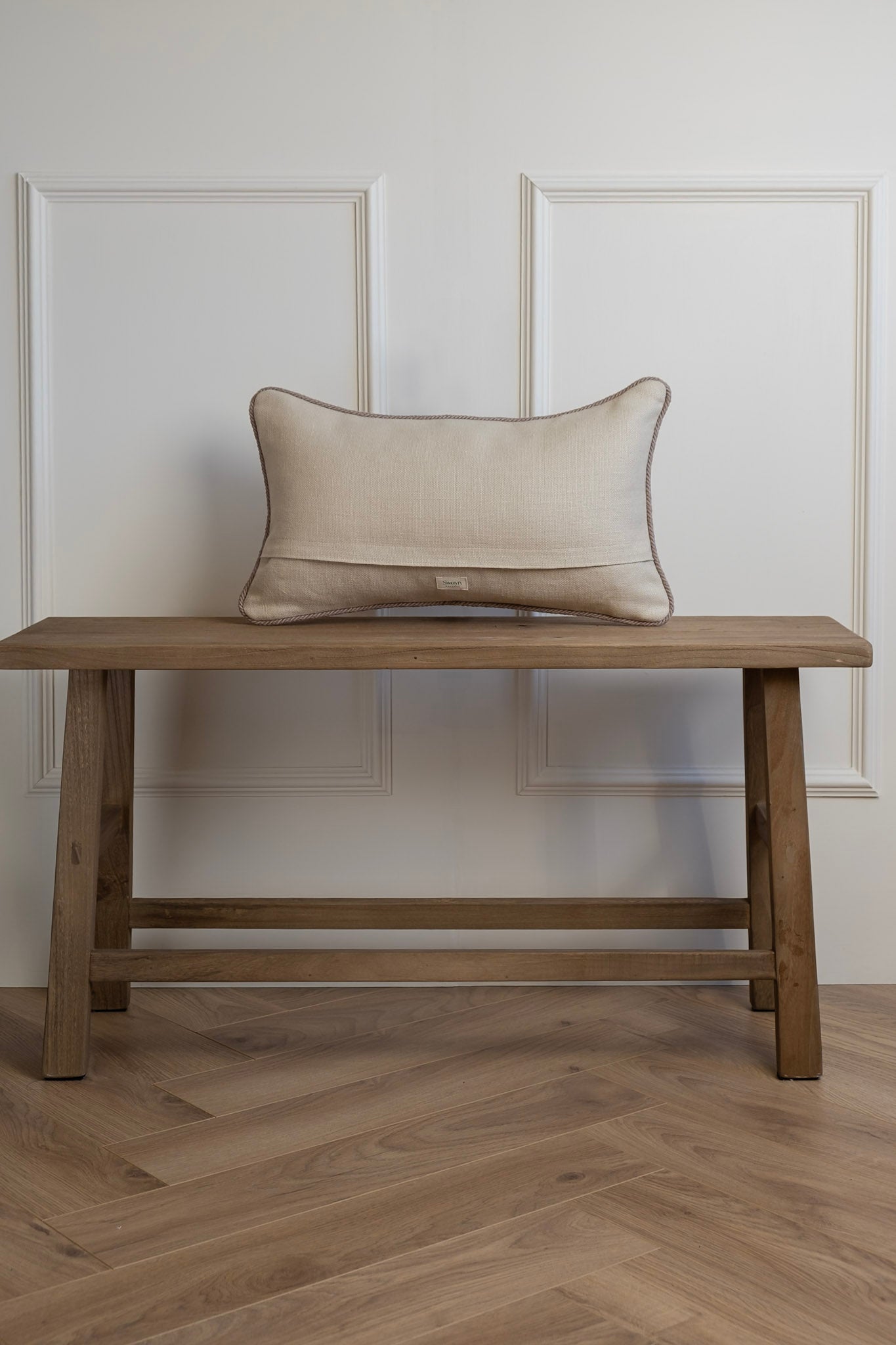 Oat Milk Linen Lumbar Cushion - Taupe Piping