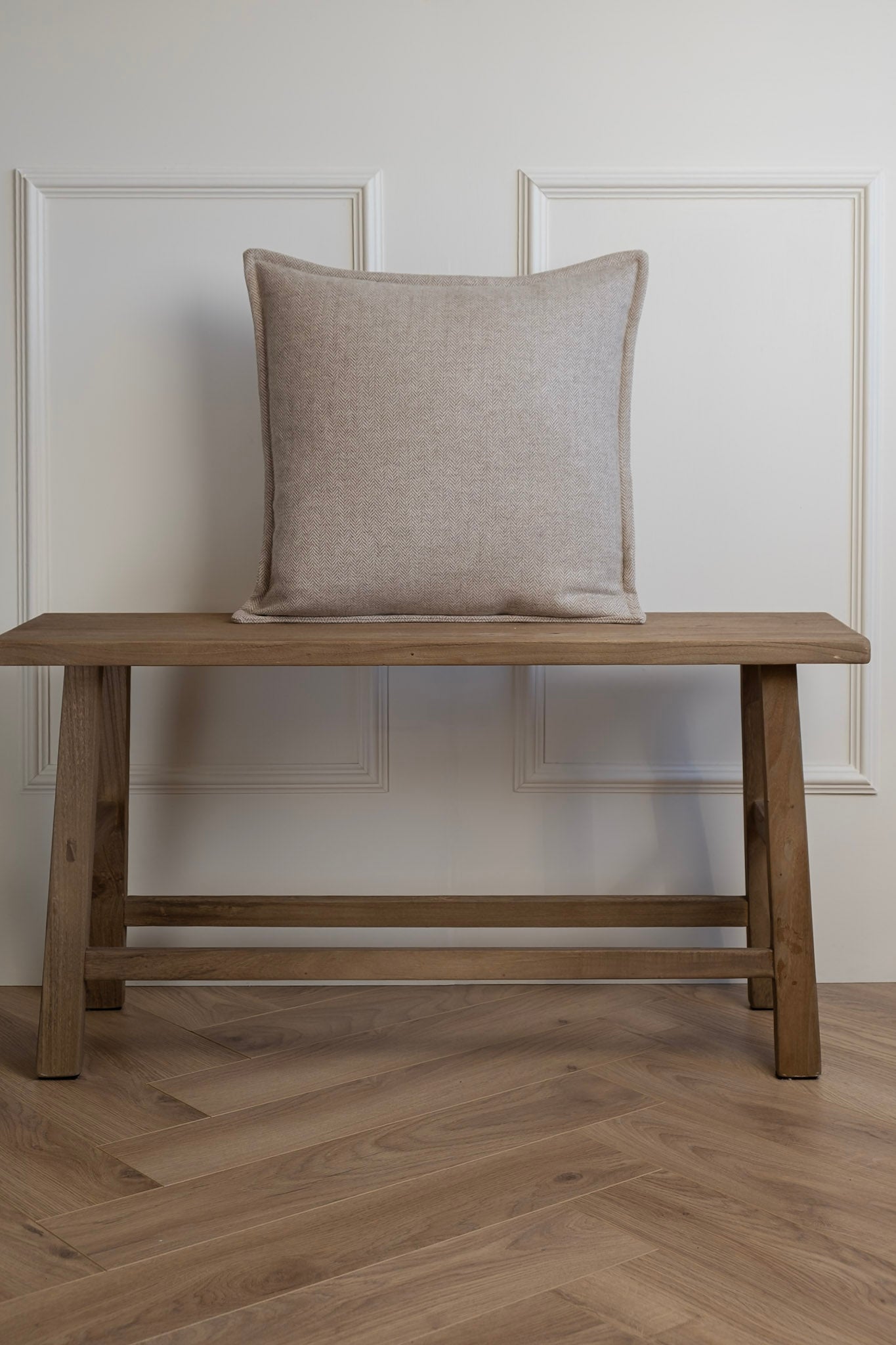 Herringbone Tweed Nude Cushion - Stitched Boarder