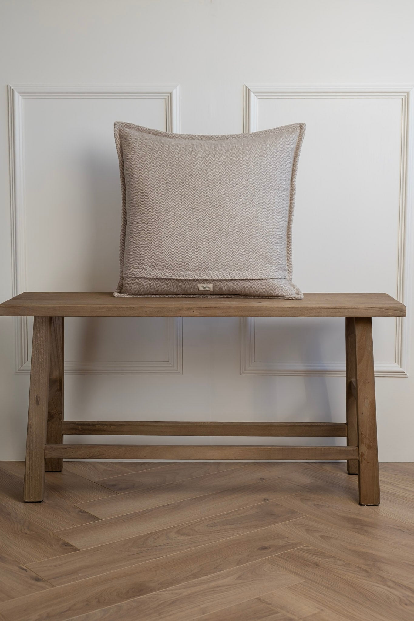 Herringbone Tweed Nude Cushion - Stitched Boarder