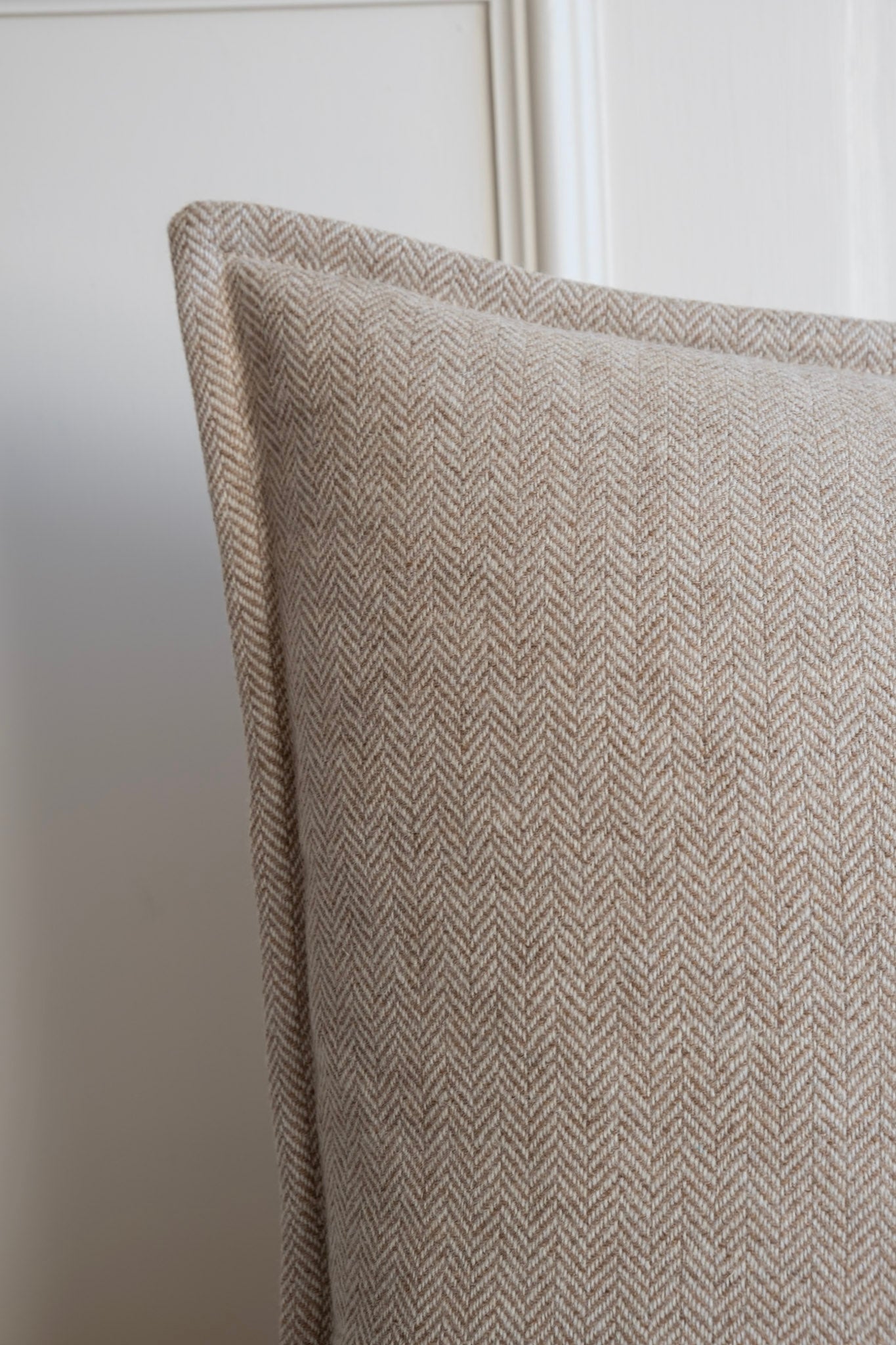Herringbone Tweed Nude Cushion - Stitched Boarder