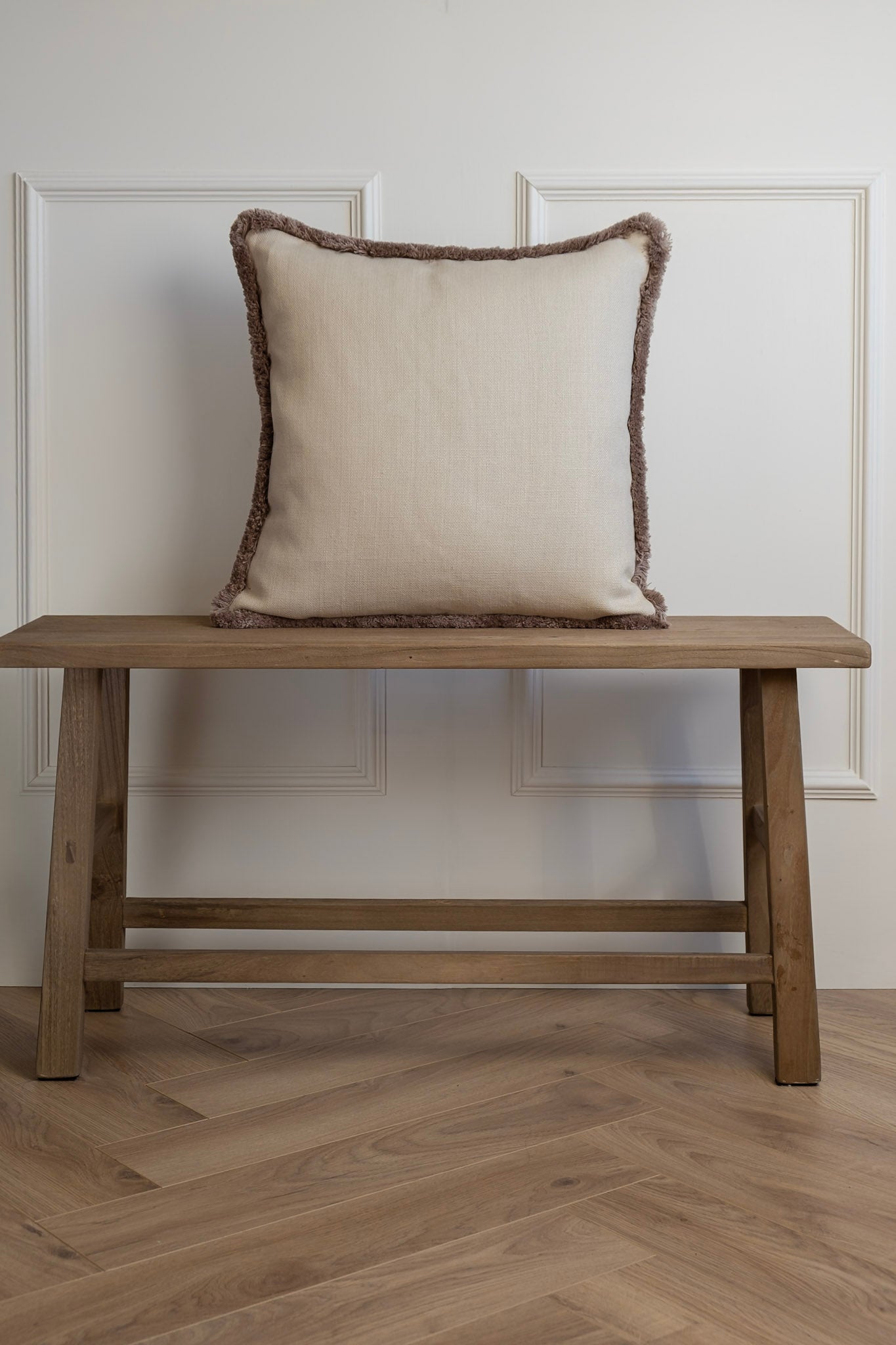 Oat Milk Linen Cushion - Taupe Fringe