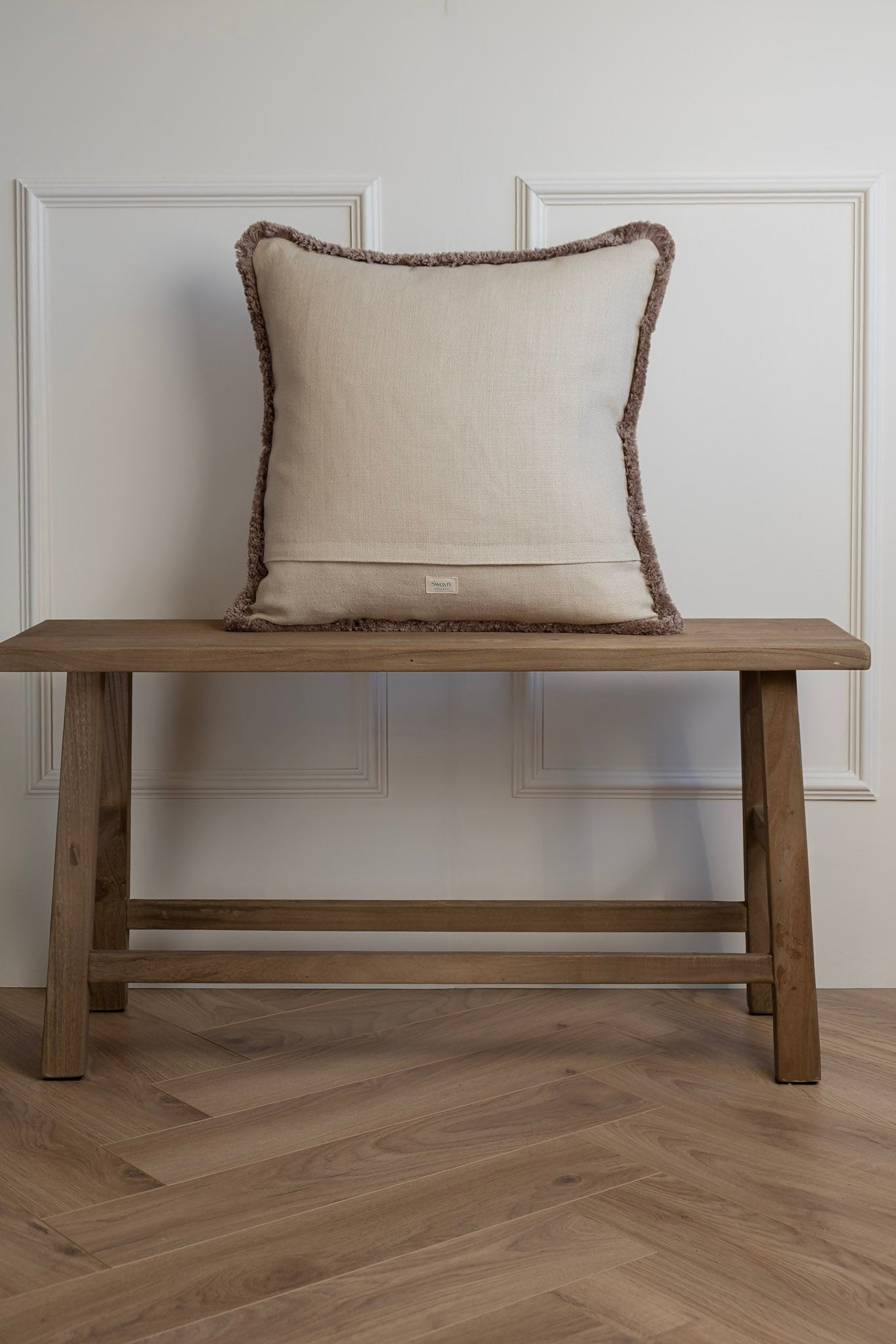 Oat Milk Linen Cushion - Taupe Fringe