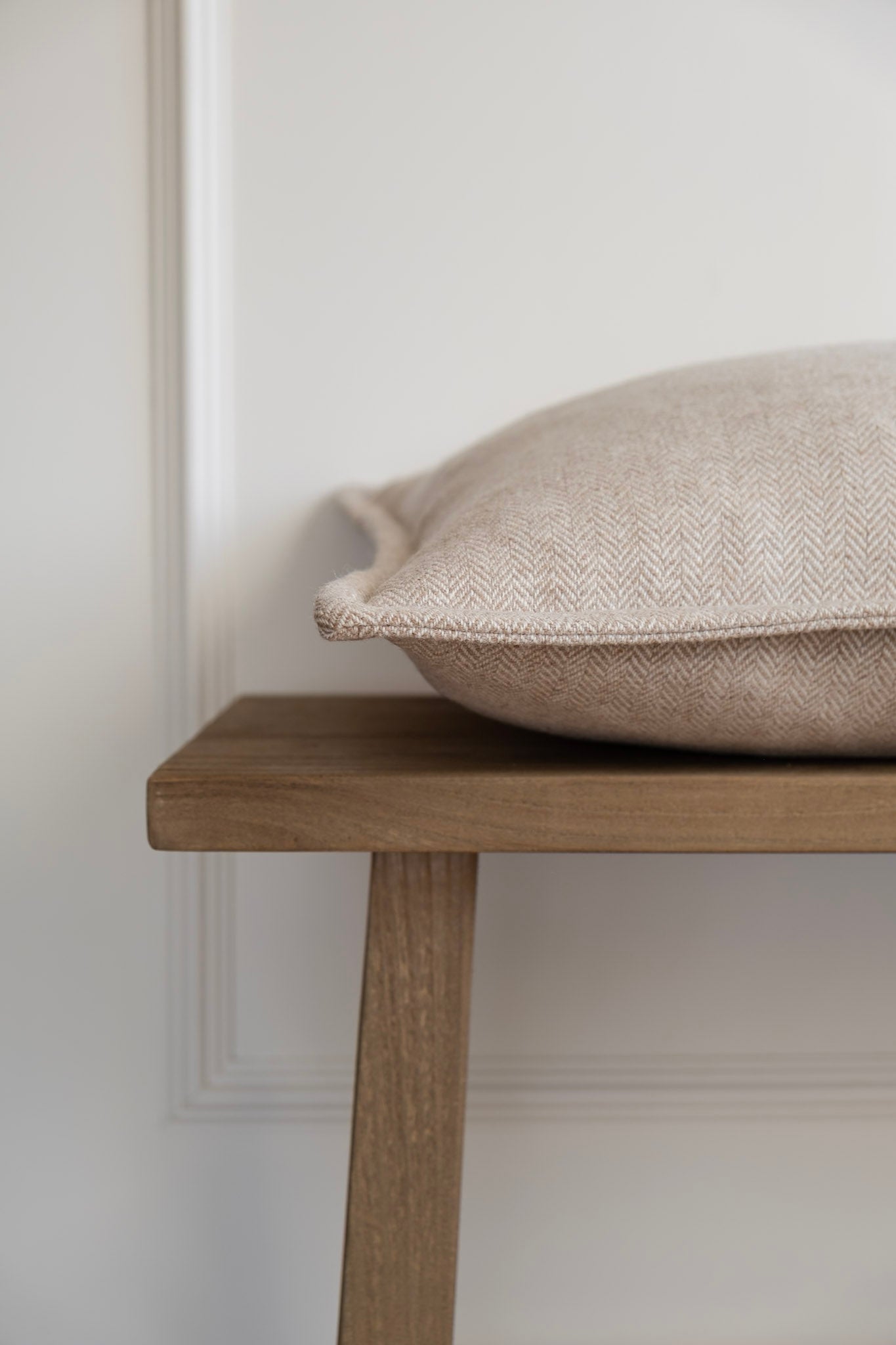 Herringbone Tweed Nude Cushion - Stitched Boarder