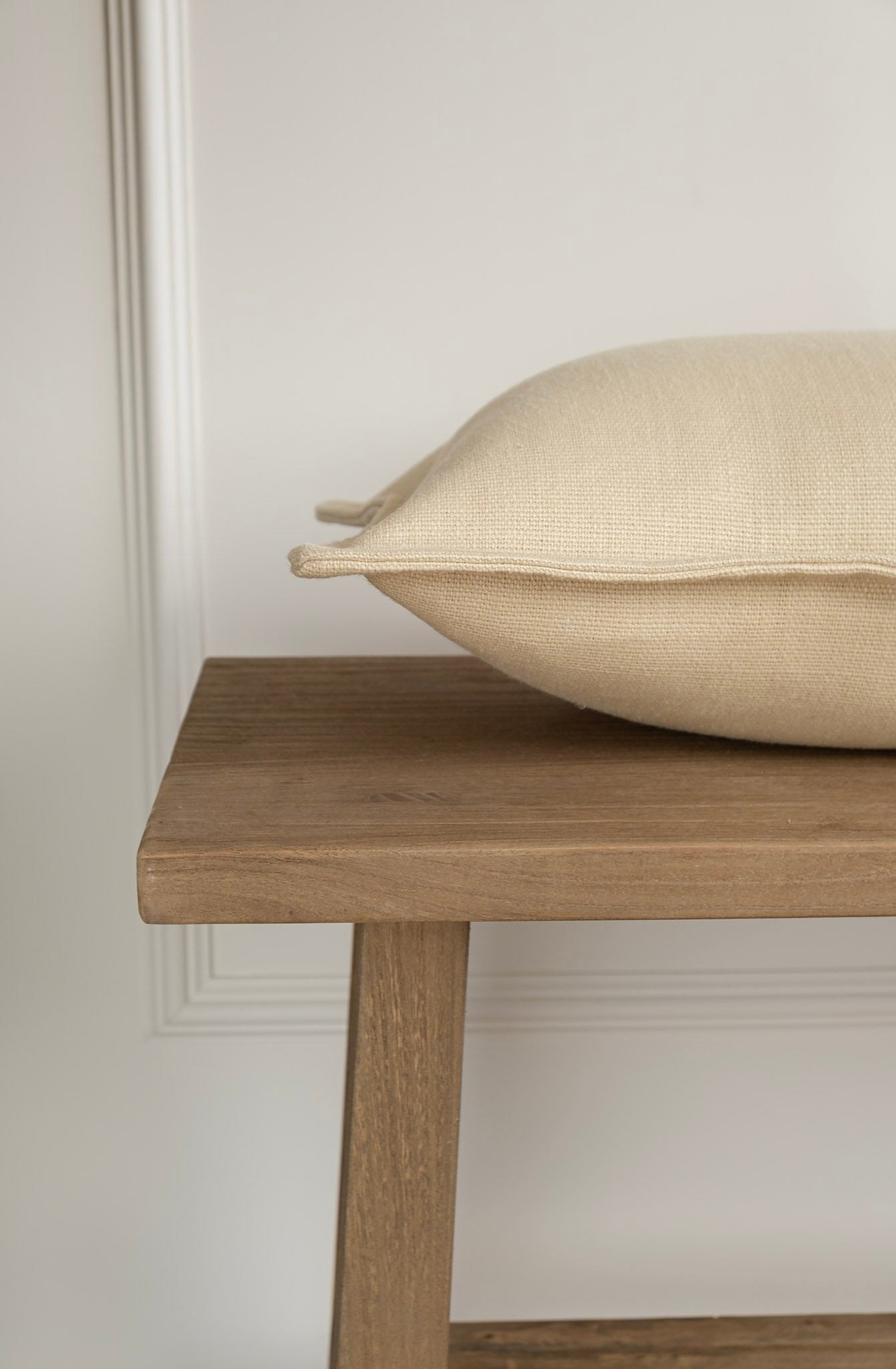 Buttercream Linen Lumbar Cushion - Stitched Boarder