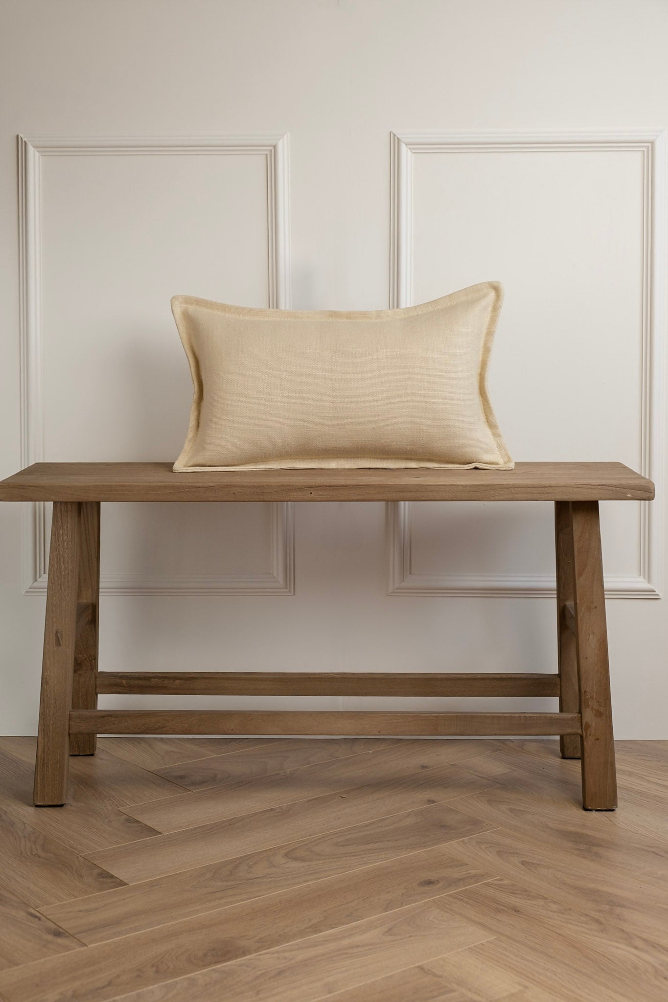 Buttercream Linen Lumbar Cushion - Stitched Boarder