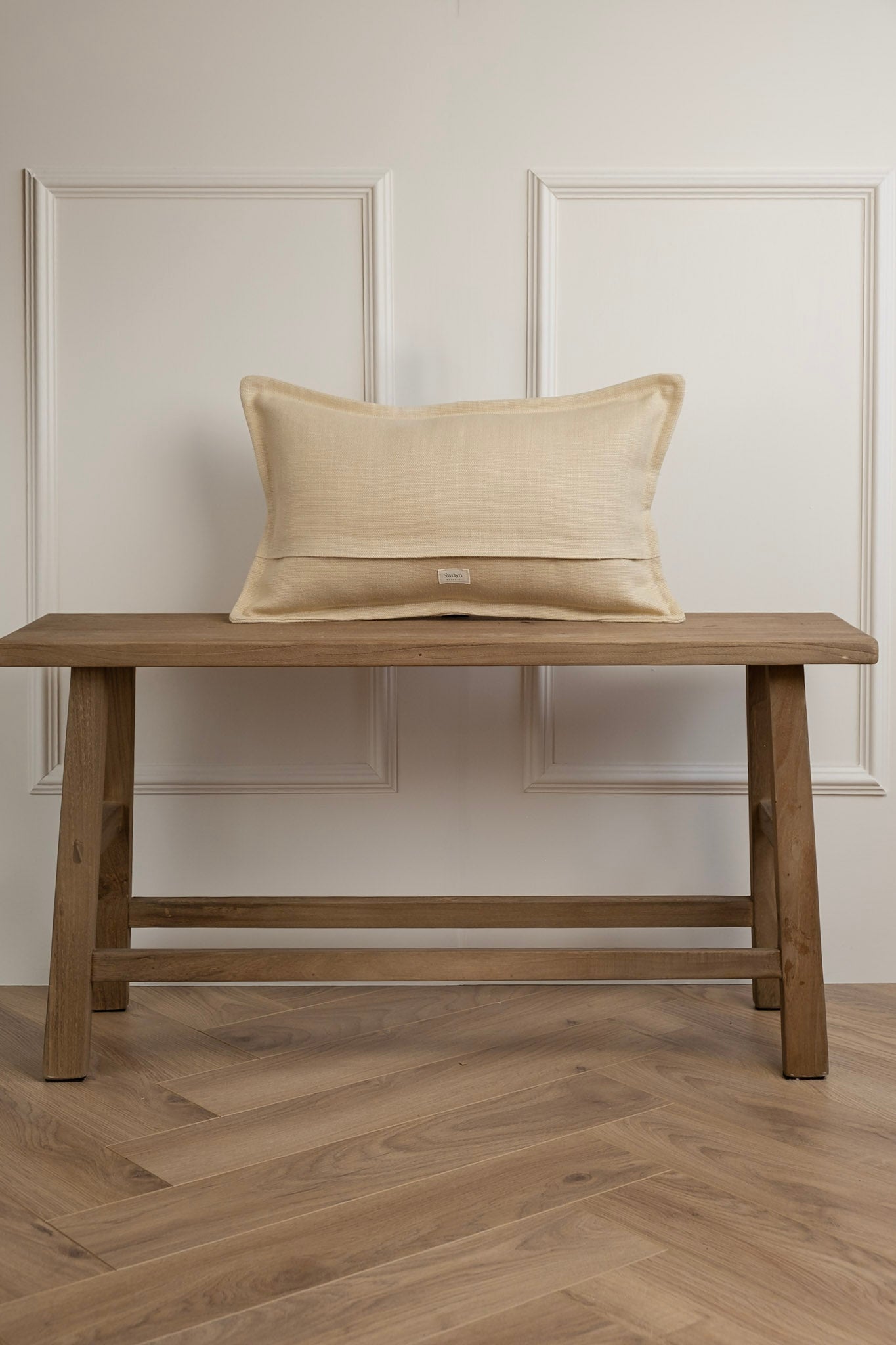 Buttercream Linen Lumbar Cushion - Stitched Boarder