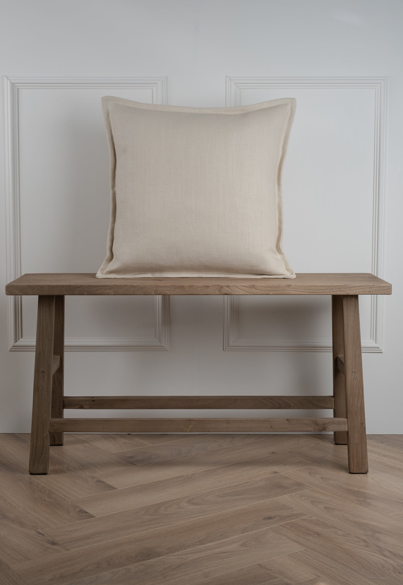 Oat Milk Linen Cushion - Stitched Boarder