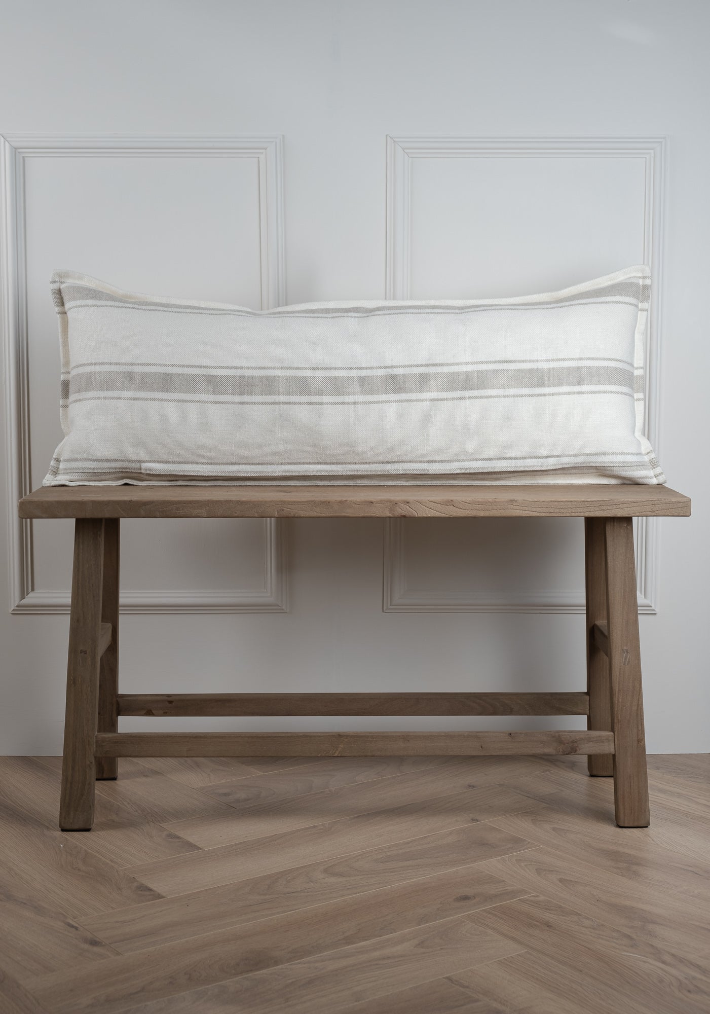 Shadowed Linen Stripe Lumbar Cushion - Stitched Boarder