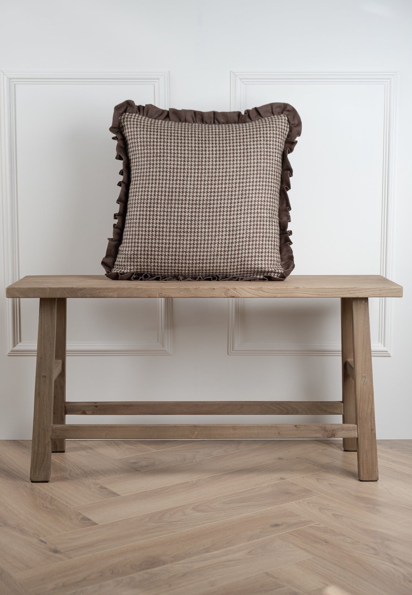 Houndstooth Frill Cushion - Brown