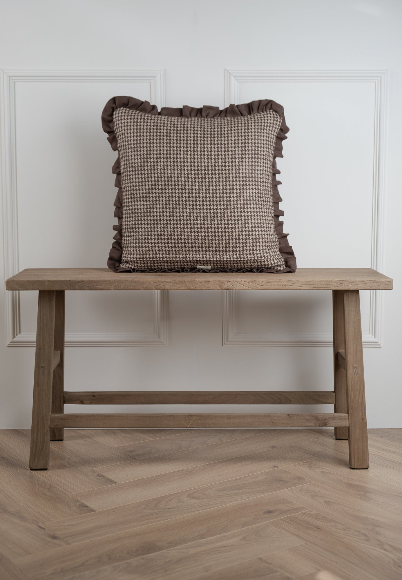 Houndstooth Frill Cushion - Brown