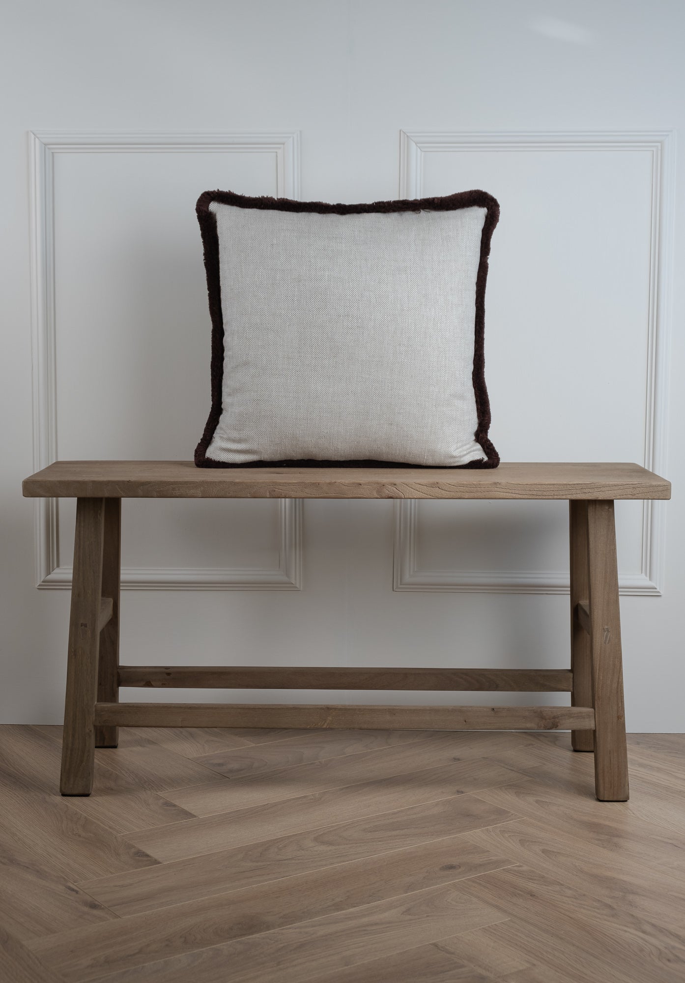 Herringbone Linen Cushion - Chocolate Brown