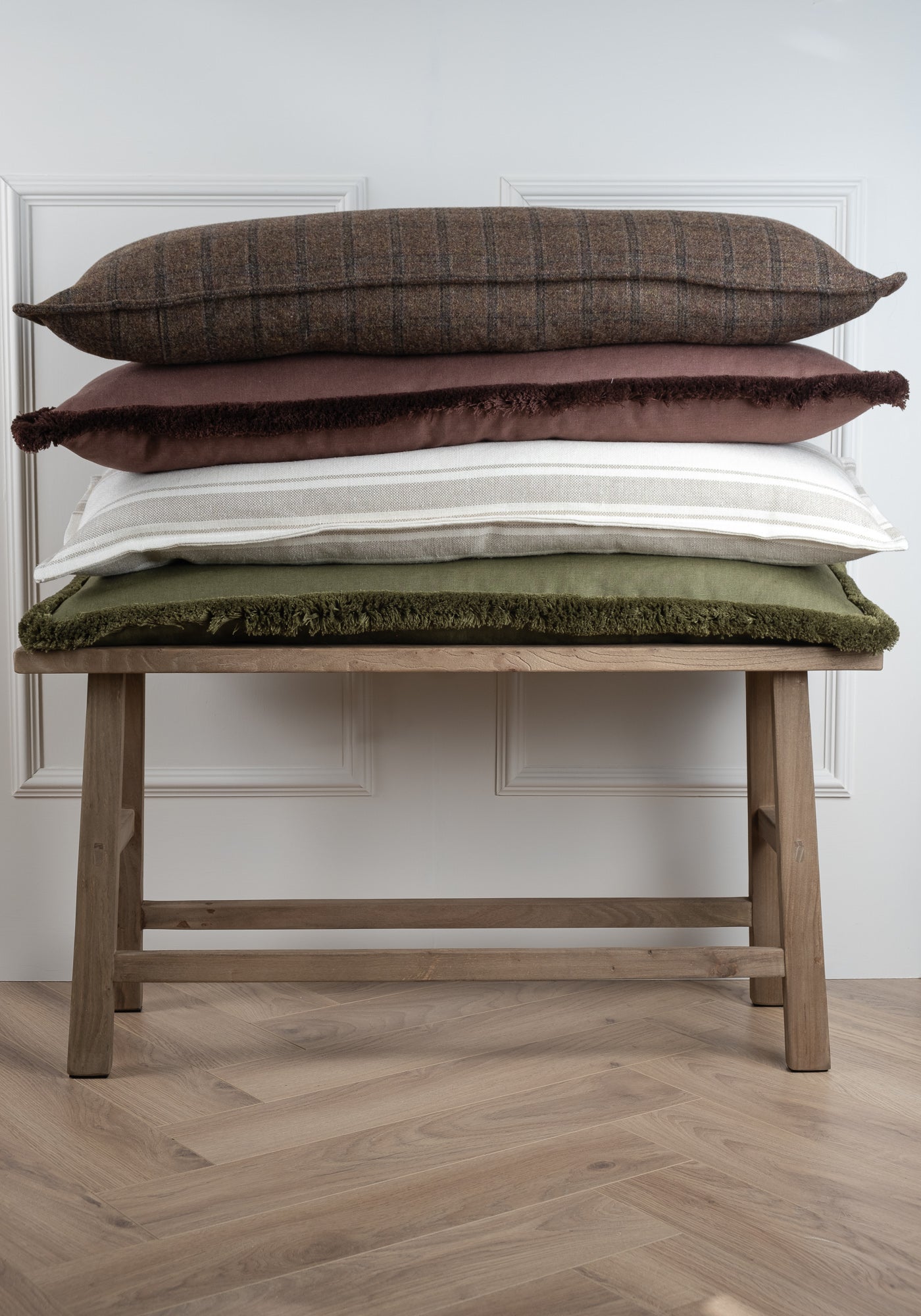 Shadowed Linen Stripe Lumbar Cushion - Stitched Boarder