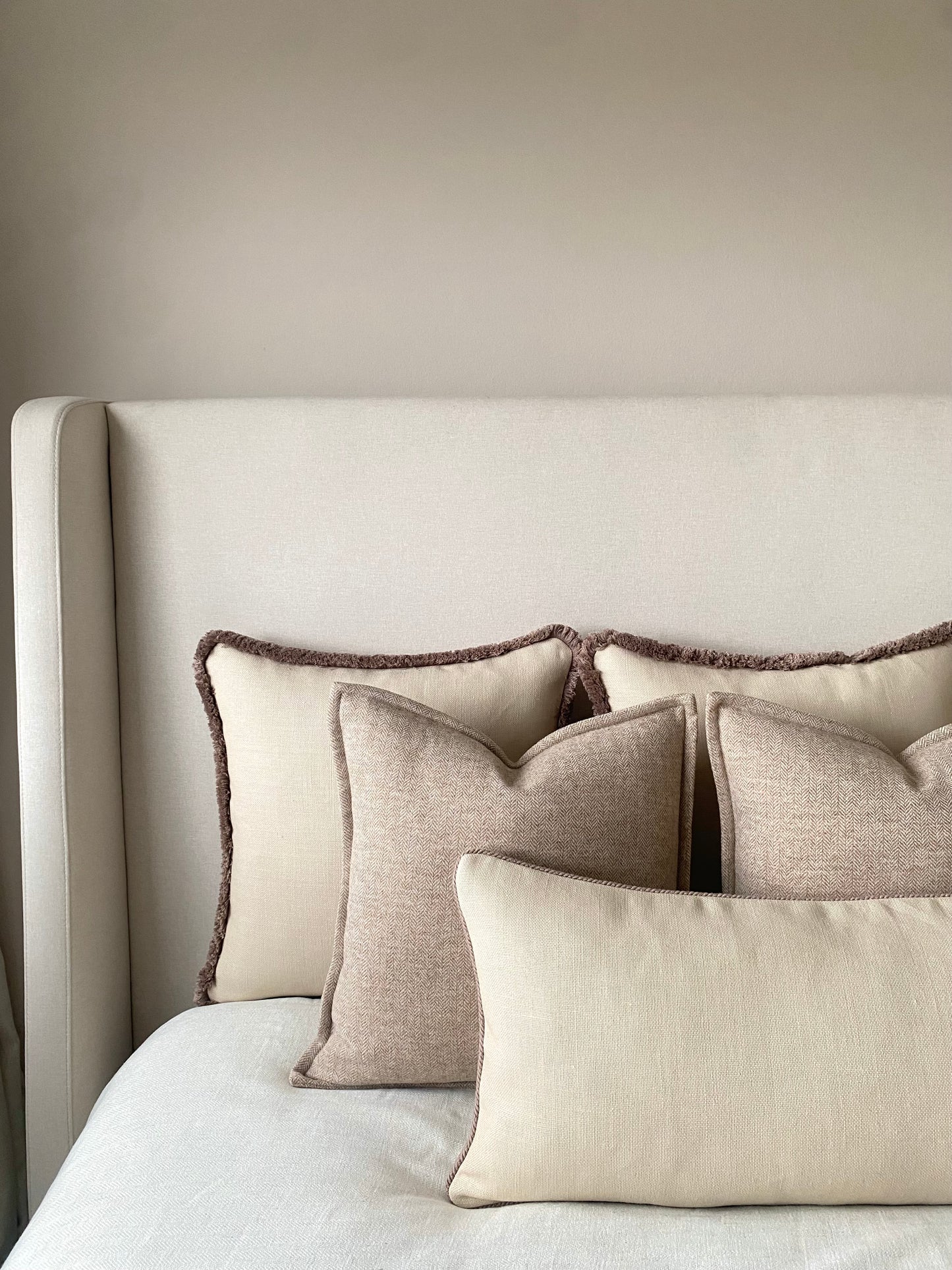 Oat Milk Linen Cushion - Taupe Fringe