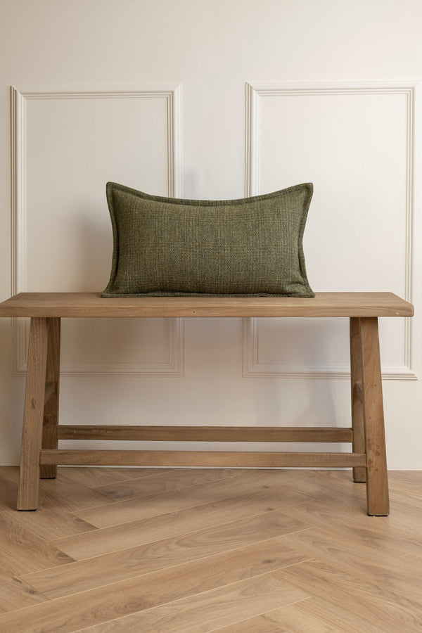 Rectangular lumbar green tweed cushion. Woven in Ireland. Irish Tweed. Handmade in Ireland. Irish Made