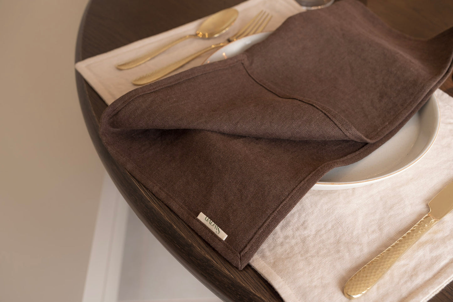 Brown 100% Irish Linen Napkins. Tablewear. Laundered finish Linen. Made in Ireland. 