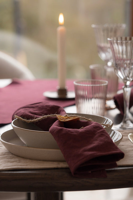 Burgundy Napkins. 100% Irish Linen. Made in Ireland. Woven In Ireland