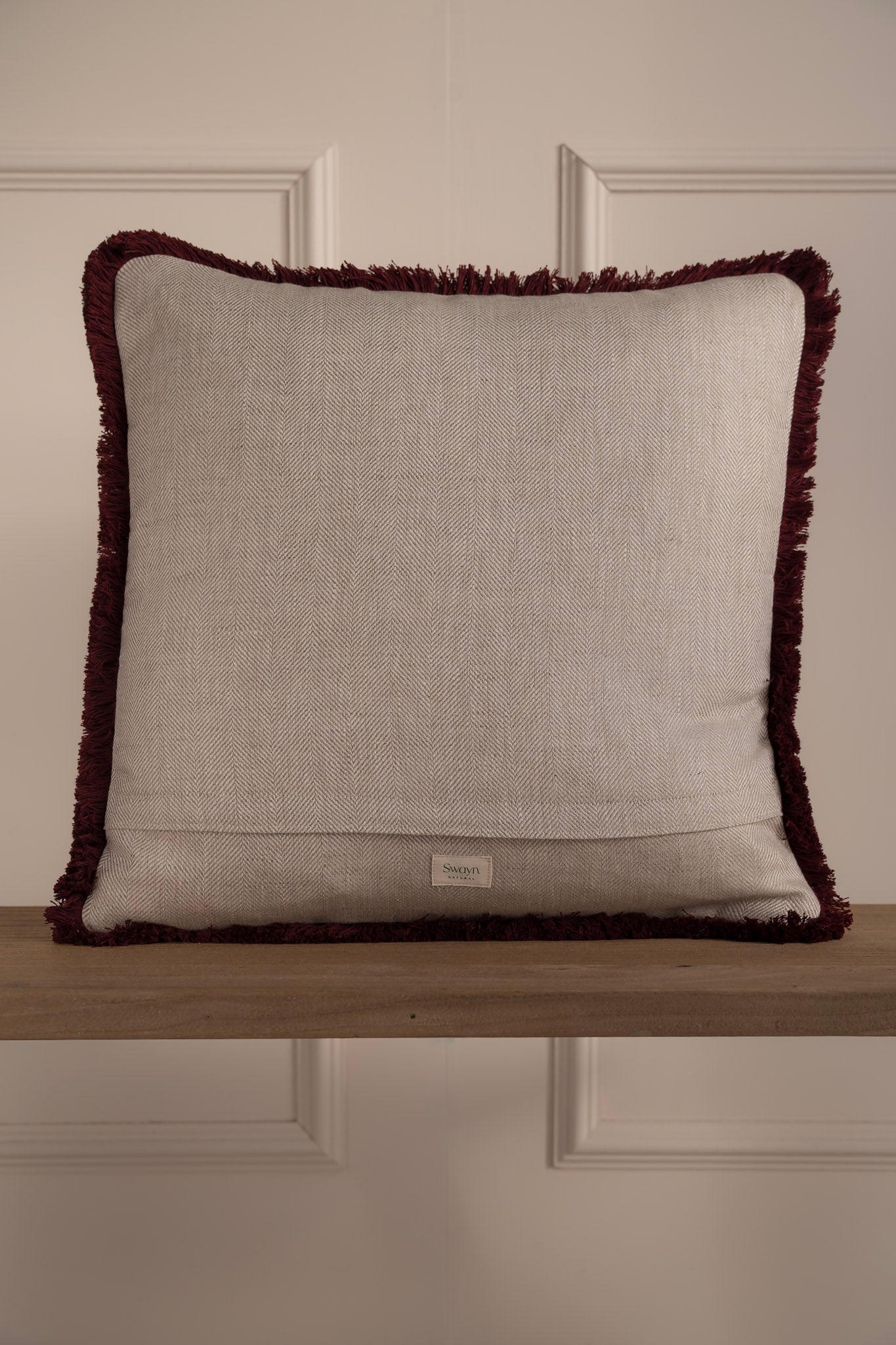 Herringbone Linen - Burgundy Fringe