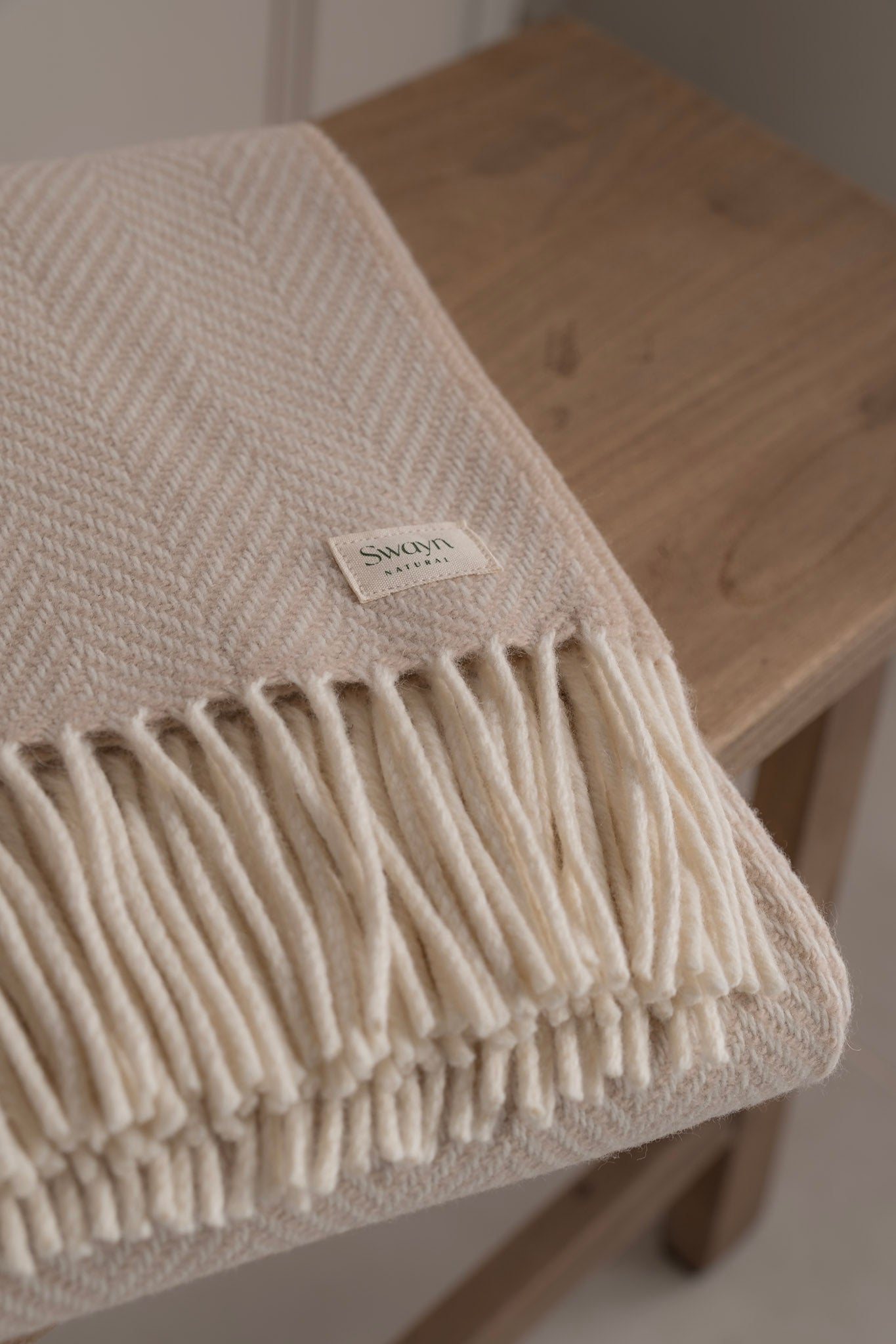 Herringbone Tweed Throw - Warm Ivory