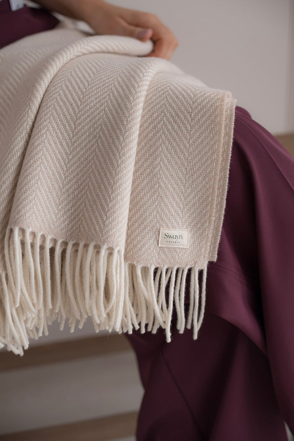 Herringbone Tweed Throw - Warm Ivory