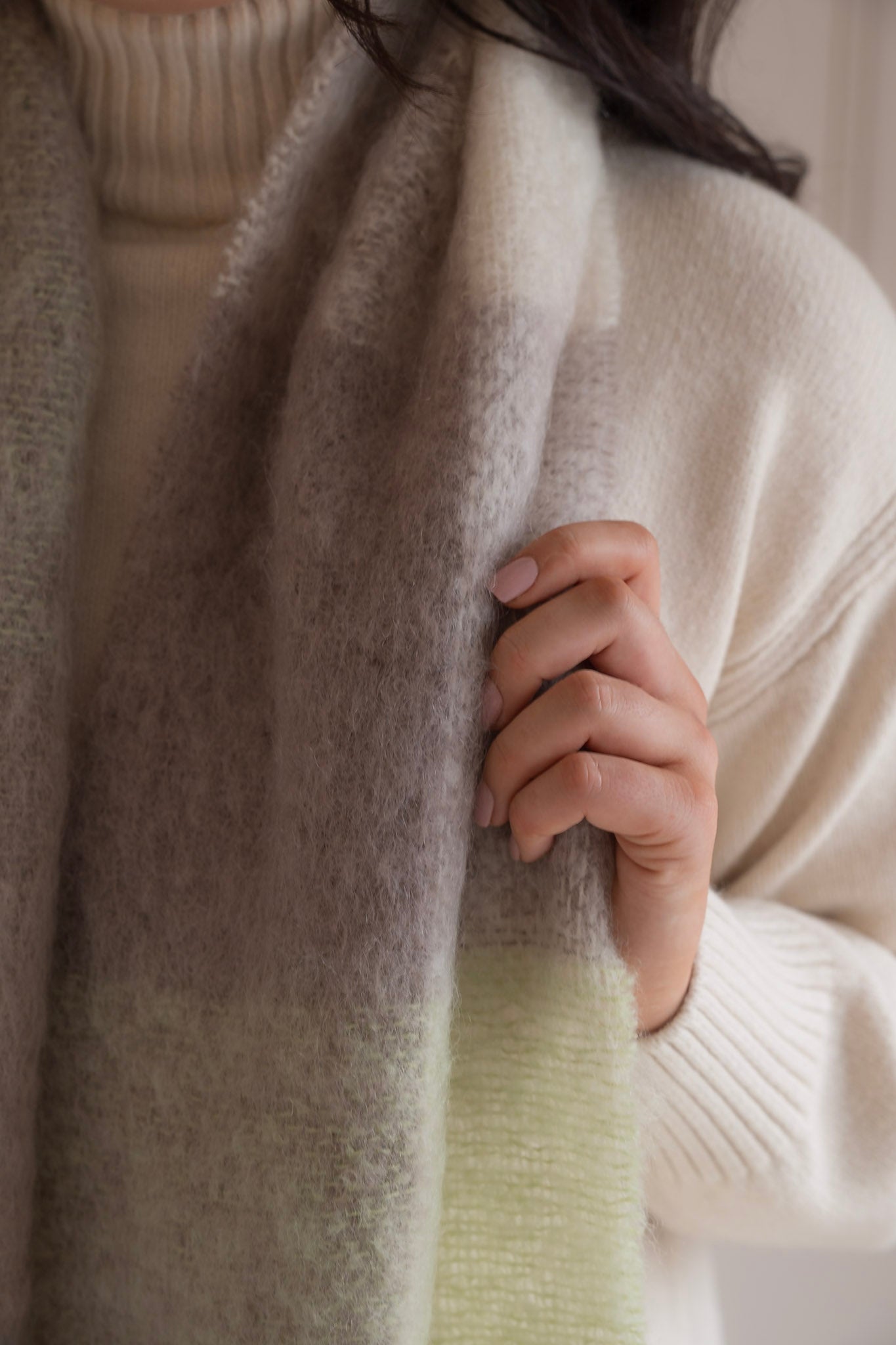 Mohair Scarf - Mink and Green