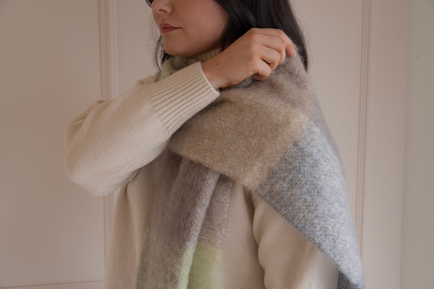 Mohair Scarf - Mink and Green