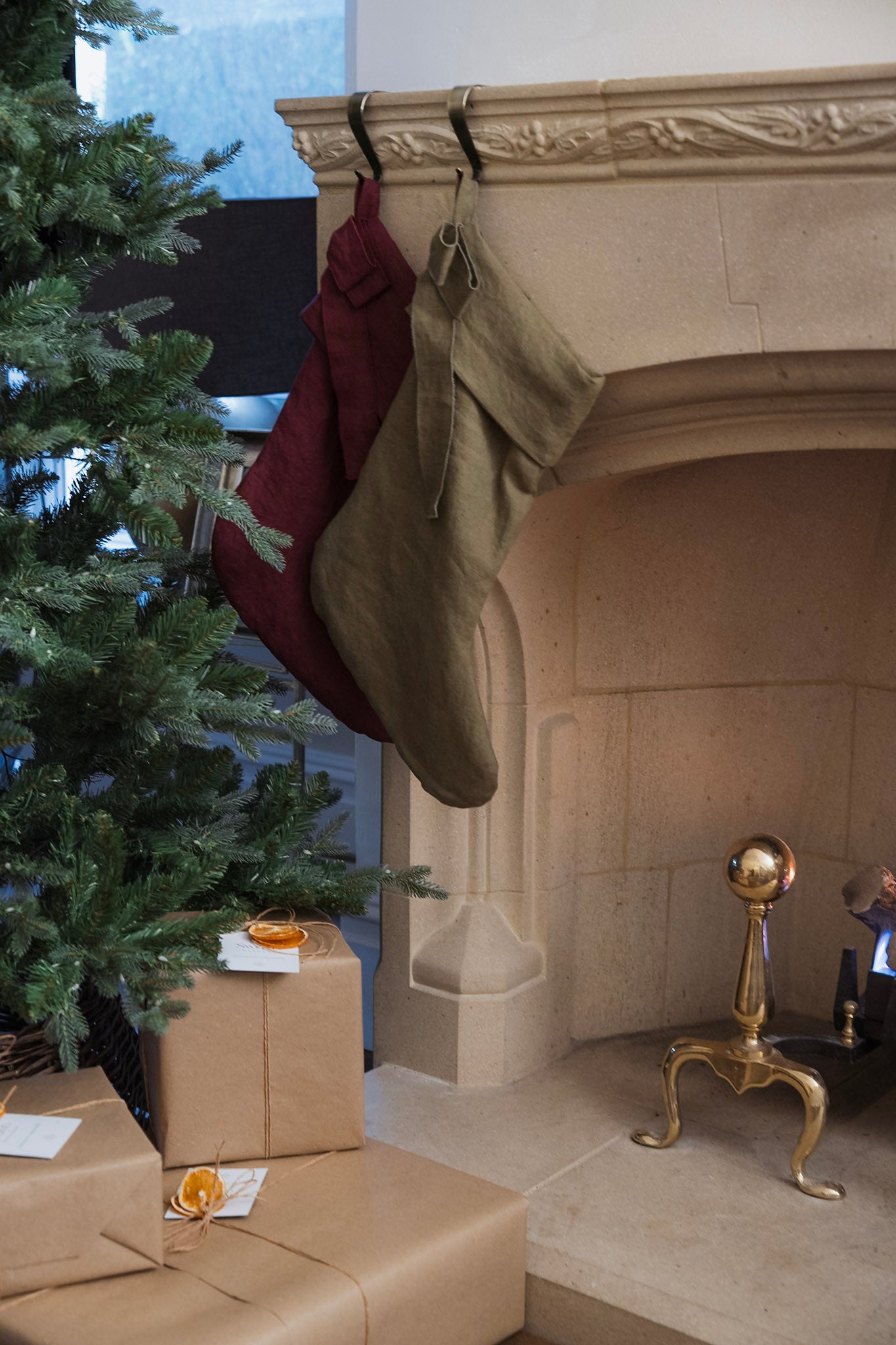 Éire Linen Christmas Stocking - Olive Irish Linen