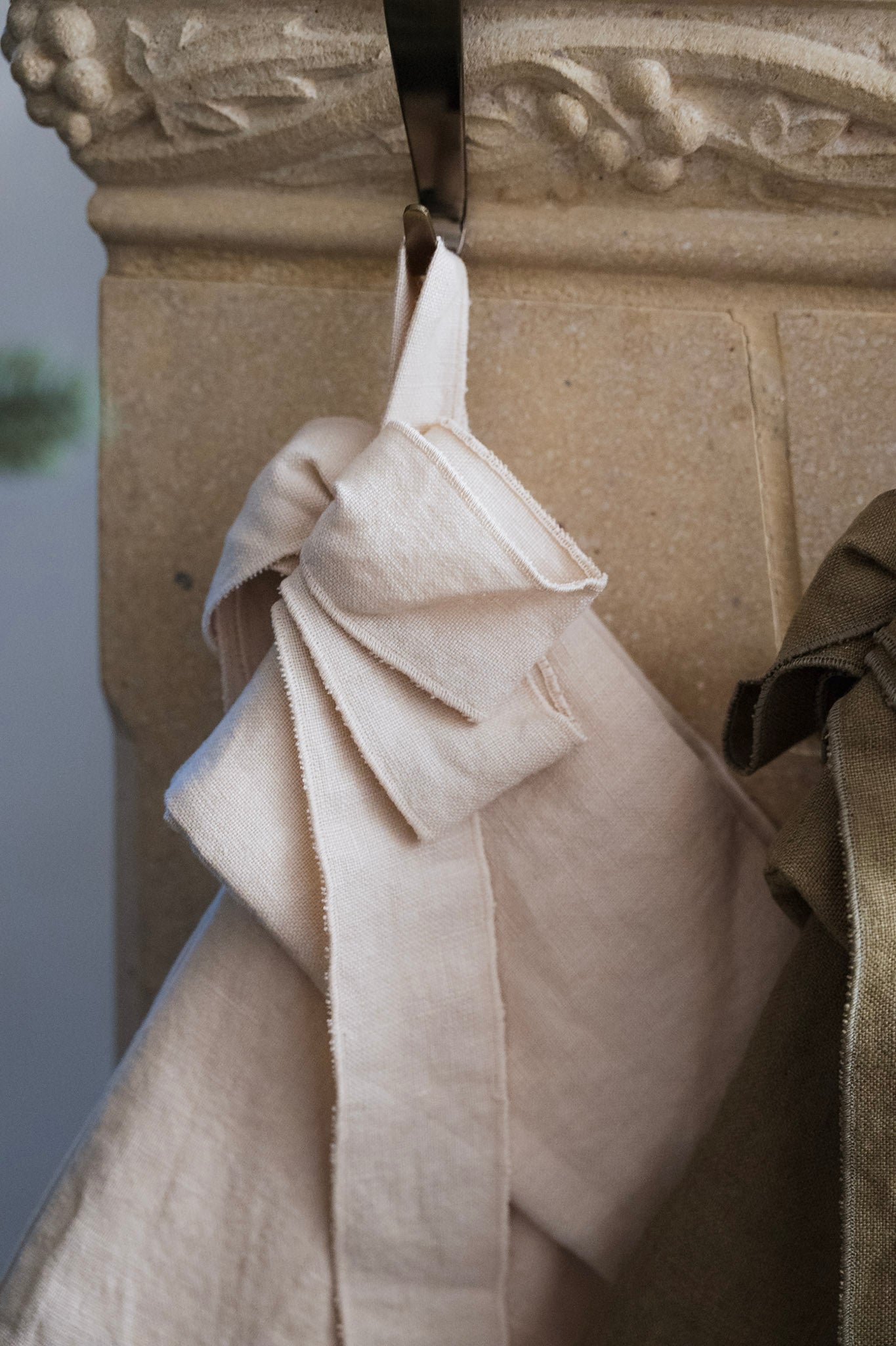 100% Irish Linen Stocking, Neutral Colour with bow detail, Stocking Hanging on mantle piece, Handmade in Ireland,