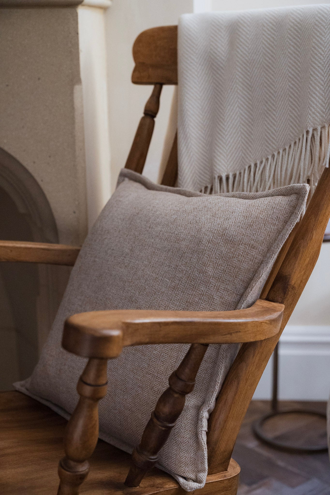 Herringbone Tweed Throw - Warm Ivory