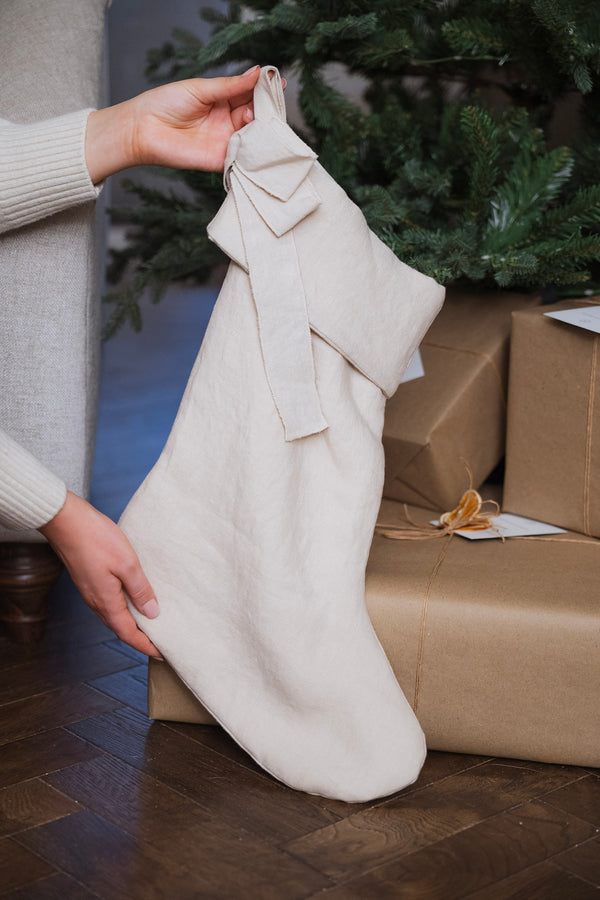 100% Irish Linen Stocking, Neutral Colour, Stocking under Christmas tree, Handmade in Ireland