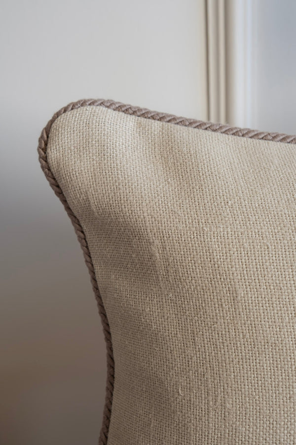 Oat Milk Linen Lumbar Cushion - Taupe Piping