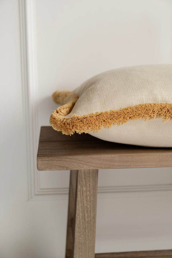 Buttercream Linen Cushion - Biscuit Fringe