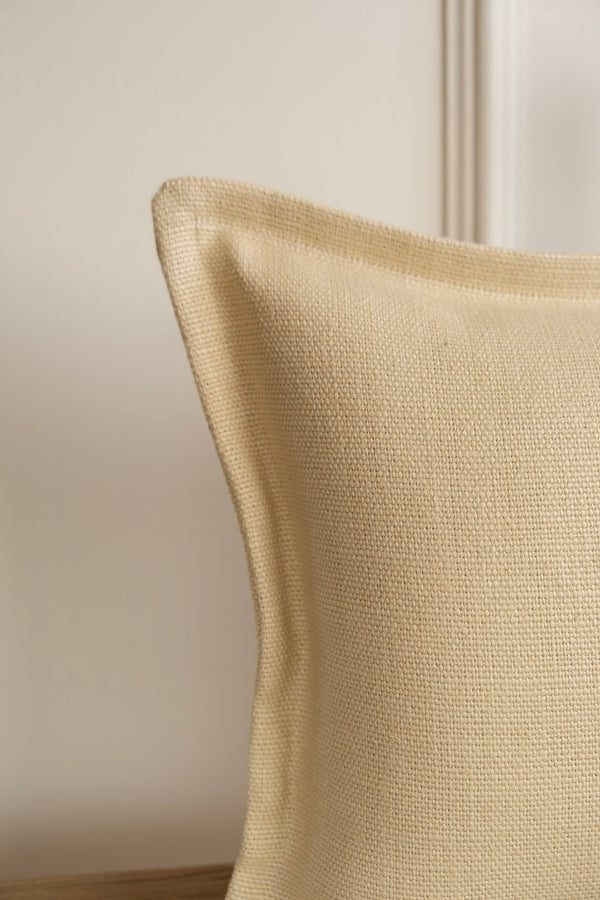 Buttercream Linen Lumbar Cushion - Stitched Boarder