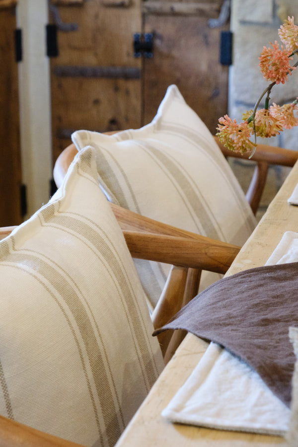 Shadowed Linen Stripe Cushion - Stitched Boarder