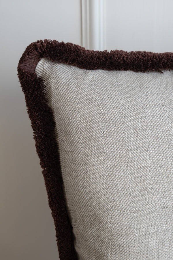 Herringbone Linen Cushion - Chocolate Brown
